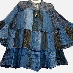 Nw FUNKY STUFF patch boho tiered babydoll sheer chiffon viscose TOP XL